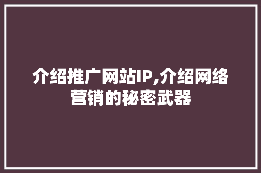 介绍推广网站IP,介绍网络营销的秘密武器 SEO关键词