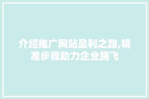 介绍推广网站盈利之路,精准步骤助力企业腾飞 必应SEO 介绍推广网站盈利之路,精准步骤助力企业腾飞 必应SEO