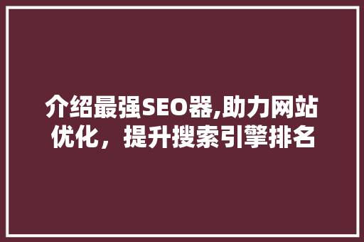 介绍最强SEO器,助力网站优化，提升搜索引擎排名 网站建设公司