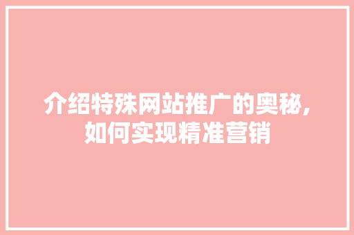 介绍特殊网站推广的奥秘,如何实现精准营销 SEO关键词