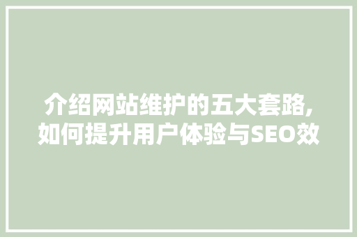 介绍网站维护的五大套路,如何提升用户体验与SEO效果 SEO关键词