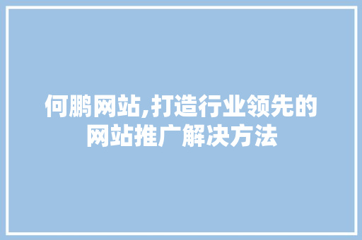 何鹏网站,打造行业领先的网站推广解决方法