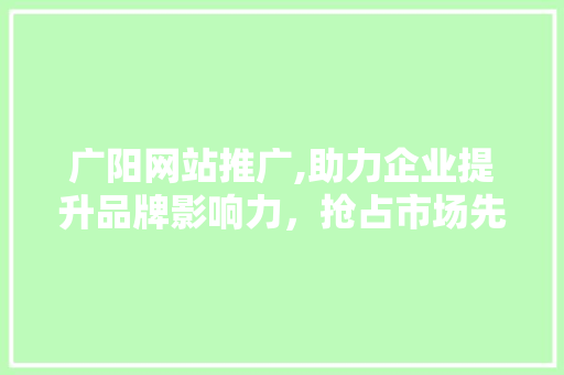 广阳网站推广,助力企业提升品牌影响力，抢占市场先机 SEO关键词