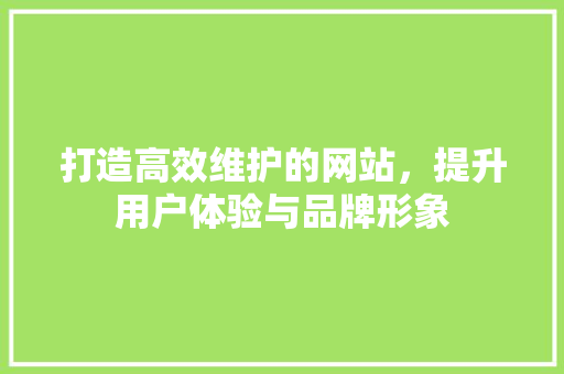 打造高效维护的网站，提升用户体验与品牌形象