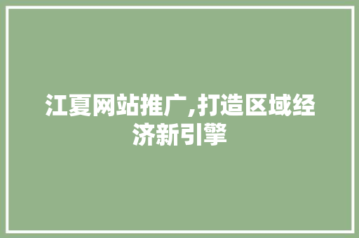 江夏网站推广,打造区域经济新引擎