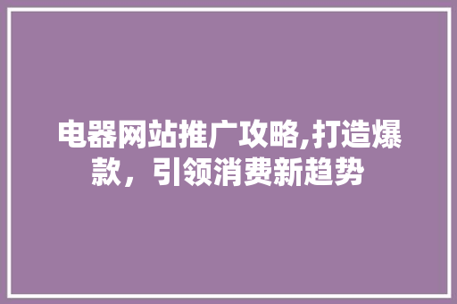 电器网站推广攻略,打造爆款，引领消费新趋势