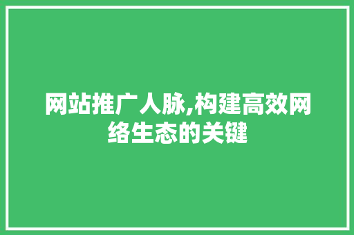 网站推广人脉,构建高效网络生态的关键 搜狗SEO
