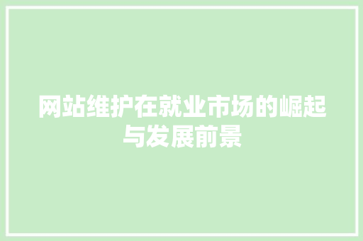网站维护在就业市场的崛起与发展前景 SEO关键词