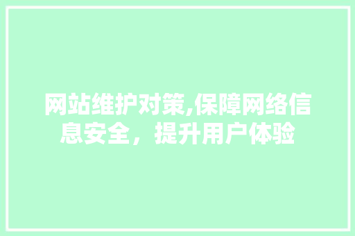 网站维护对策,保障网络信息安全，提升用户体验