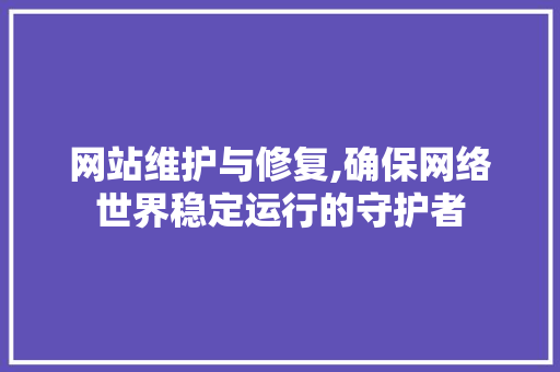 网站维护与修复,确保网络世界稳定运行的守护者 SEO关键词