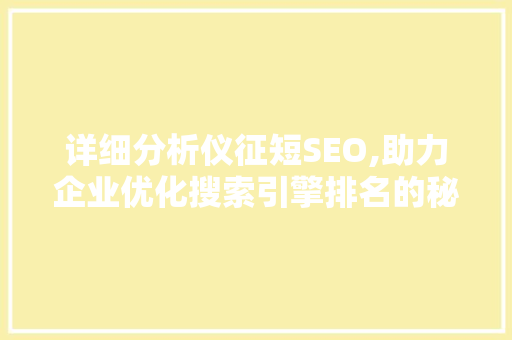 详细分析仪征短SEO,助力企业优化搜索引擎排名的秘密武器 神马SEO