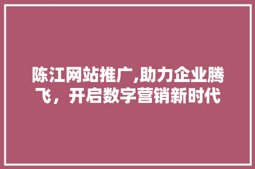 陈江网站推广,助力企业腾飞，开启数字营销新时代