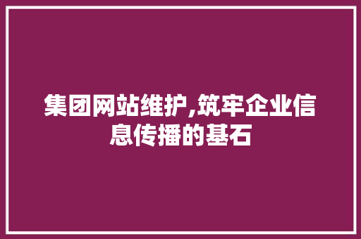 集团网站维护,筑牢企业信息传播的基石