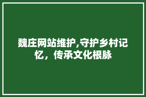 魏庄网站维护,守护乡村记忆，传承文化根脉
