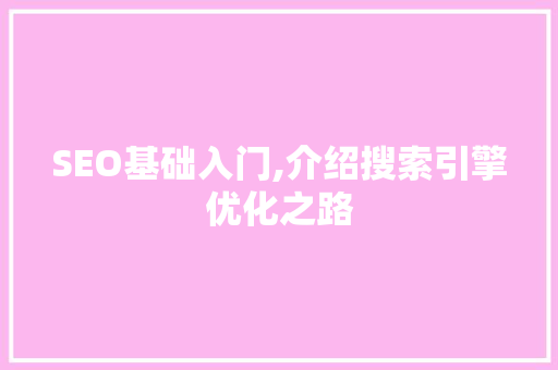 SEO基础入门,介绍搜索引擎优化之路 SEO关键词