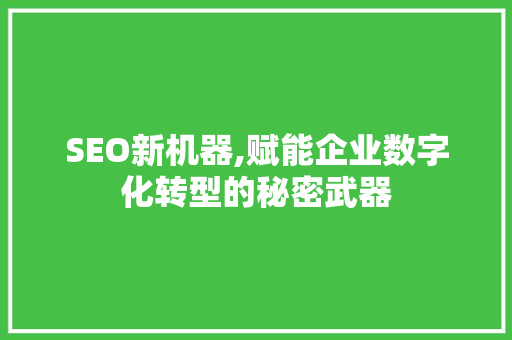 SEO新机器,赋能企业数字化转型的秘密武器