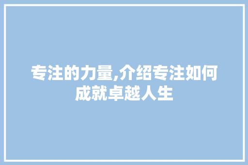 专注的力量,介绍专注如何成就卓越人生 神马SEO