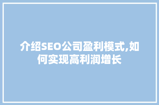 介绍SEO公司盈利模式,如何实现高利润增长