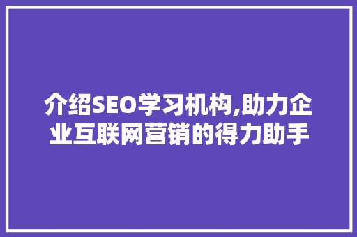 介绍SEO学习机构,助力企业互联网营销的得力助手 神马SEO
