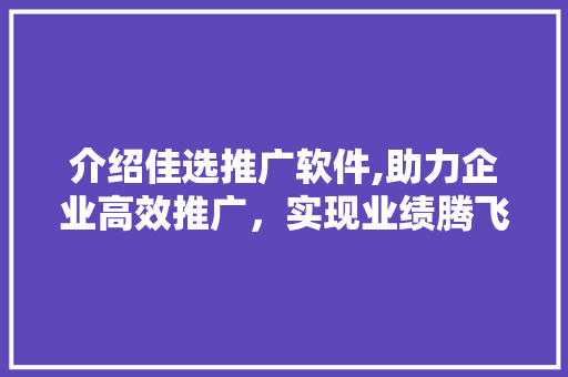 介绍佳选推广软件,助力企业高效推广，实现业绩腾飞 SEO关键词