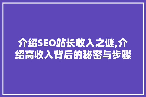 介绍SEO站长收入之谜,介绍高收入背后的秘密与步骤