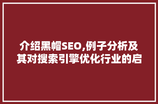介绍黑帽SEO,例子分析及其对搜索引擎优化行业的启示