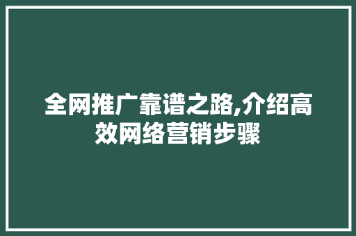 全网推广靠谱之路,介绍高效网络营销步骤