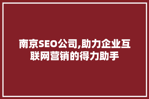 南京SEO公司,助力企业互联网营销的得力助手