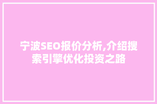 宁波SEO报价分析,介绍搜索引擎优化投资之路