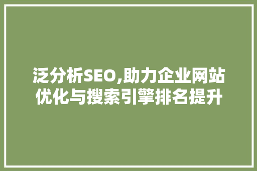 泛分析SEO,助力企业网站优化与搜索引擎排名提升