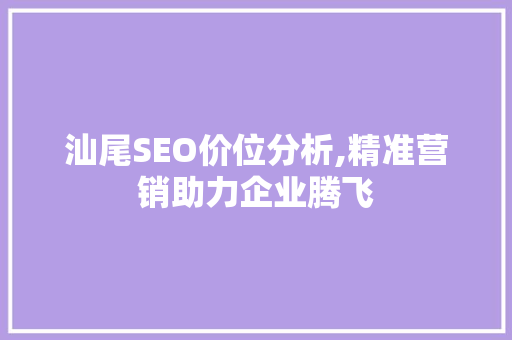 汕尾SEO价位分析,精准营销助力企业腾飞 网站建设公司