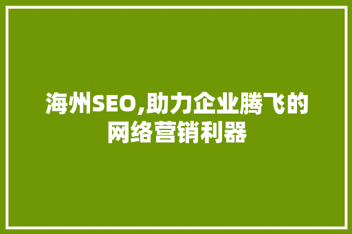 海州SEO,助力企业腾飞的网络营销利器