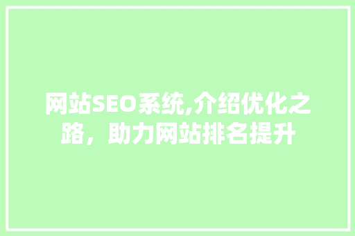 网站SEO系统,介绍优化之路，助力网站排名提升