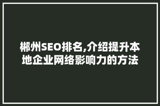 郴州SEO排名,介绍提升本地企业网络影响力的方法