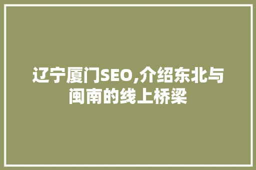 辽宁厦门SEO,介绍东北与闽南的线上桥梁