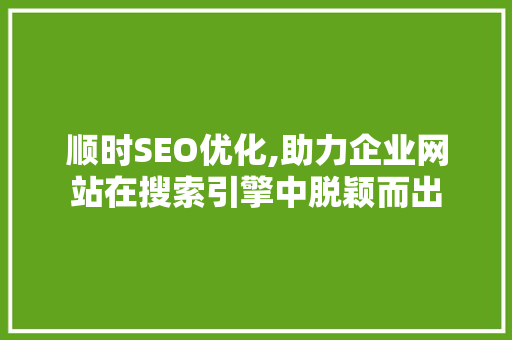 顺时SEO优化,助力企业网站在搜索引擎中脱颖而出