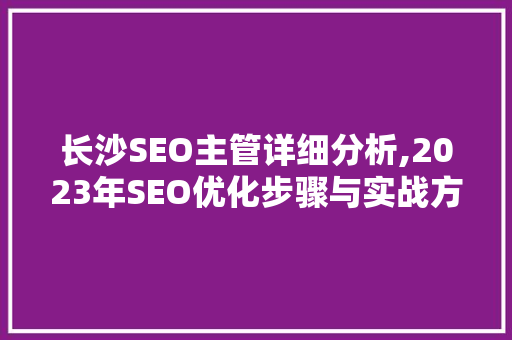 长沙SEO主管详细分析,2023年SEO优化步骤与实战方法