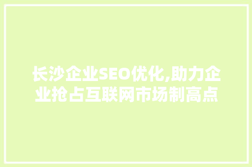 长沙企业SEO优化,助力企业抢占互联网市场制高点 百度SEO