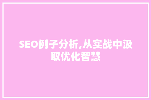SEO例子分析,从实战中汲取优化智慧 必应SEO SEO例子分析,从实战中汲取优化智慧 必应SEO