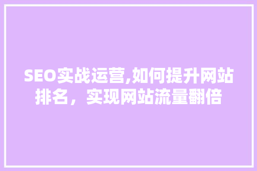 SEO实战运营,如何提升网站排名，实现网站流量翻倍 SEO关键词