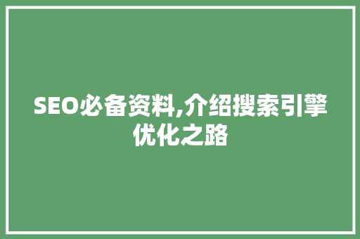 SEO必备资料,介绍搜索引擎优化之路