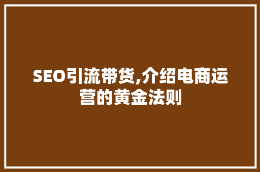 SEO引流带货,介绍电商运营的黄金法则