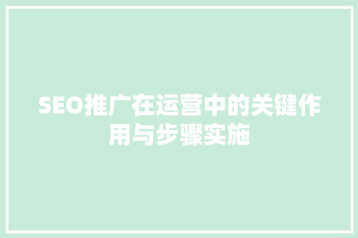 SEO推广在运营中的关键作用与步骤实施 神马SEO