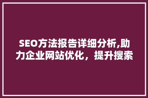 SEO方法报告详细分析,助力企业网站优化，提升搜索引擎排名