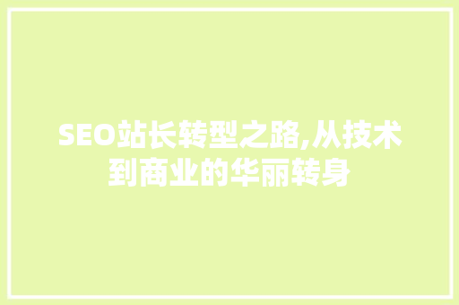 SEO站长转型之路,从技术到商业的华丽转身