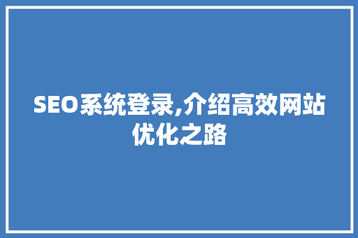 SEO系统登录,介绍高效网站优化之路