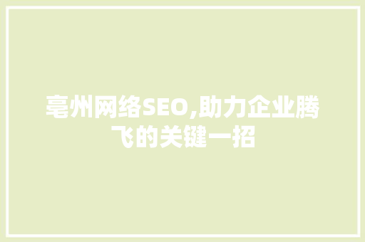 亳州网络SEO,助力企业腾飞的关键一招