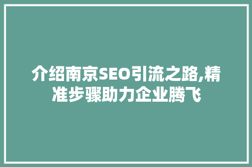 介绍南京SEO引流之路,精准步骤助力企业腾飞