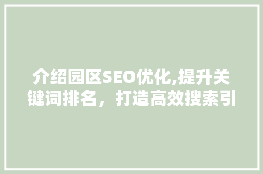 介绍园区SEO优化,提升关键词排名，打造高效搜索引擎营销步骤 SEO关键词