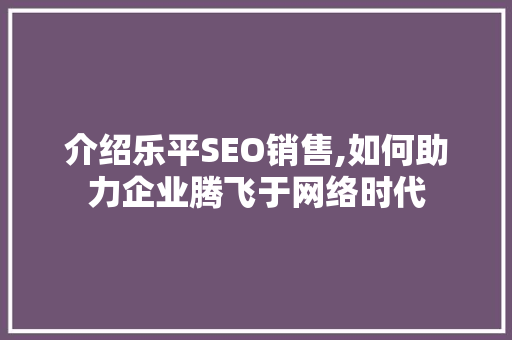 介绍乐平SEO销售,如何助力企业腾飞于网络时代